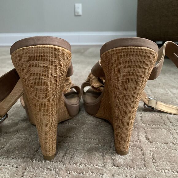 Stuart Weitzman Belflor Espadrille Wedge Sandals Ankle Strap 10M Tan Vacation - Picture 8 of 13